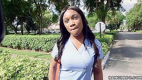 Hot Ebony Nurse Fucked On The Bus With Mercedes