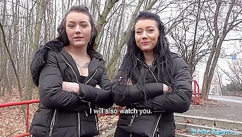 Public Agent Real Fake twins stopped on the street