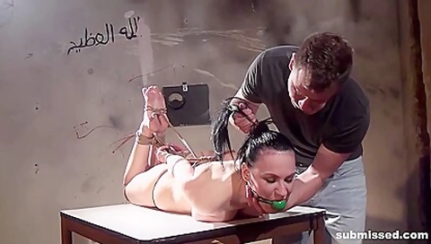Mindy Hogtied On The Table